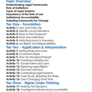 Legal And Institutional Framework Worksheet Activity Booklet