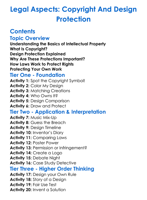 Legal Aspects Copyright And Design Protection Worksheet Activity Booklet