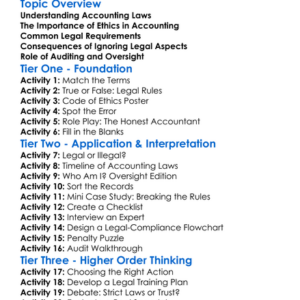 Legal Aspects In Accounting Worksheet Activity Booklet