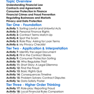 Legal Aspects Of Finance Worksheet Activity Booklet