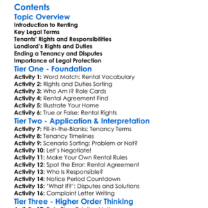 Legal Aspects Of Renting And Tenancy Worksheet Activity Booklet