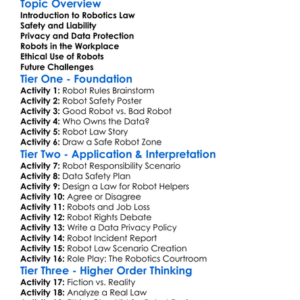 Legal Aspects Of Robotics Worksheet Activity Booklet