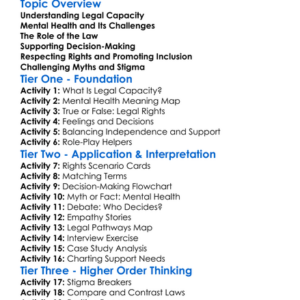 Legal Capacity And Mental Health Worksheet Activity Booklet