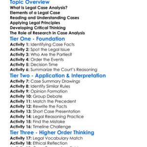 Legal Case Analysis Worksheet Activity Booklet