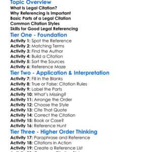 Legal Citation And Referencing Worksheet Activity Booklet
