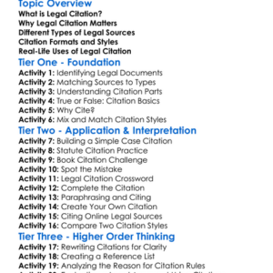 Legal Citation Worksheet Activity Booklet