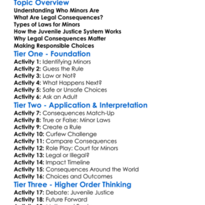 Legal Consequences For Minors Worksheet Activity Booklet