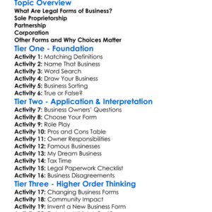 Legal Forms Of Business Worksheet Activity Booklet