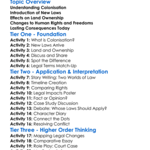 Legal Impacts Of Colonisation Worksheet Activity Booklet