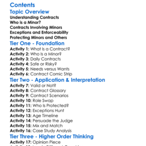 Legal Implications Of Contracts For Minors Worksheet Activity Booklet