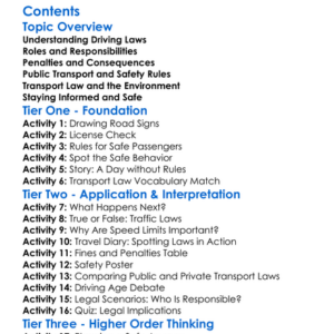 Legal Implications Of Driving And Transport Worksheet Activity Booklet