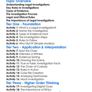 Legal Investigations Worksheet Activity Booklet