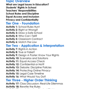 Legal Issues In Education Worksheet Activity Booklet