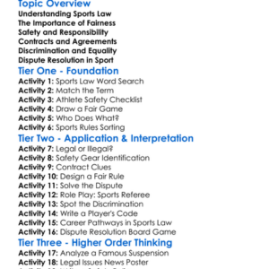 Legal Issues In Sport Worksheet Activity Booklet