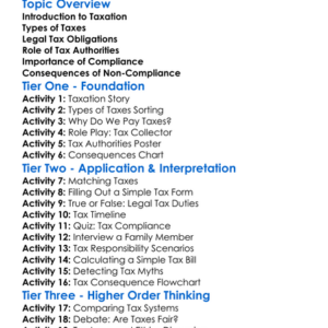 Legal Obligations In Taxation Worksheet Activity Booklet