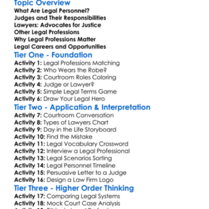 Legal Personnel And Professions Worksheet Activity Booklet