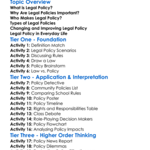 Legal Policy Worksheet Activity Booklet