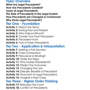 Legal Precedents Worksheet Activity Booklet