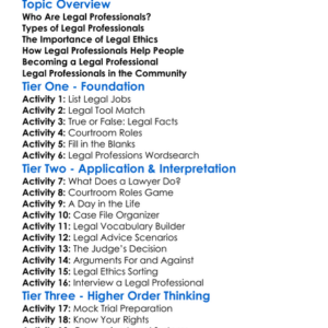 Legal Professionals Worksheet Activity Booklet