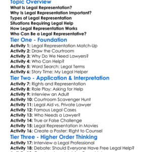 Legal Representation Worksheet Activity Booklet