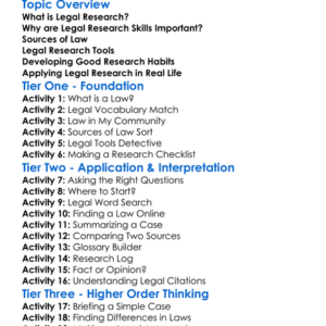 Legal Research Skills Worksheet Activity Booklet