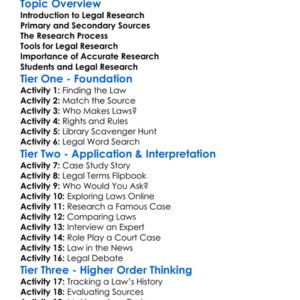 Legal Research Worksheet Activity Booklet