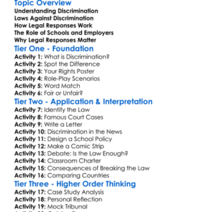Legal Responses To Discrimination Worksheet Activity Booklet