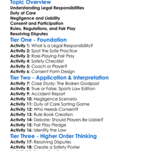 Legal Responsibilities In Sport Worksheet Activity Booklet