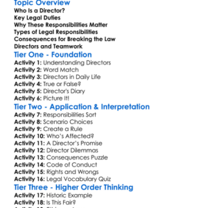 Legal Responsibilities Of Directors Worksheet Activity Booklet