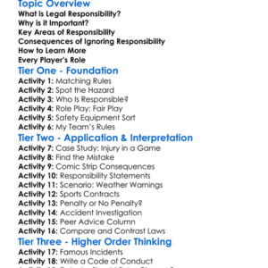 Legal Responsibility In Sport Worksheet Activity Booklet