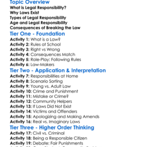 Legal Responsibility Worksheet Activity Booklet