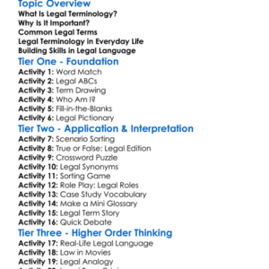 Legal Terminology Worksheet Activity Booklet