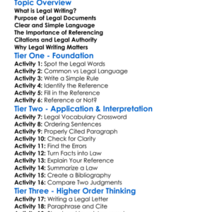 Legal Writing And Referencing Worksheet Activity Booklet