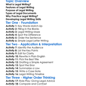 Legal Writing Worksheet Activity Booklet