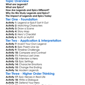 Legend And Epic Worksheet Activity Booklet