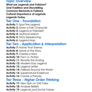 Legend And Folklore Worksheet Activity Booklet