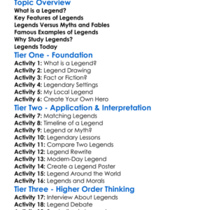 Legend Worksheet Activity Booklet