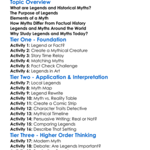 Legends And Historical Myths Worksheet Activity Booklet