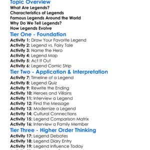 Legends Worksheet Activity Booklet