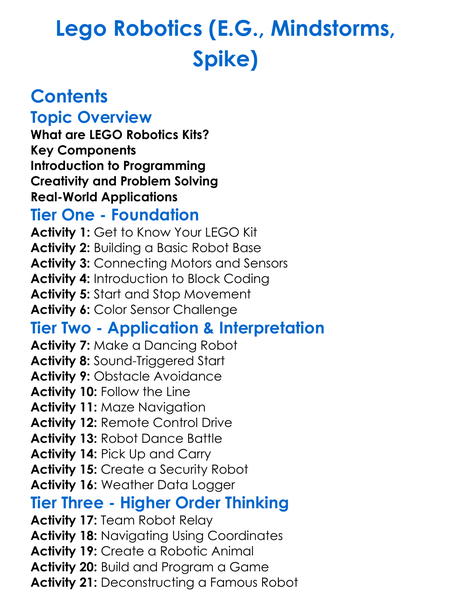 Lego Robotics Eg Mindstorms Spike Worksheet Activity Booklet