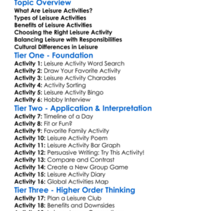 Leisure Activities Worksheet Activity Booklet