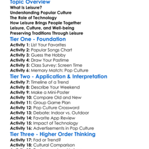 Leisure And Popular Culture Worksheet Activity Booklet