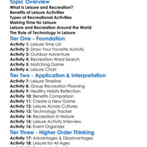Leisure And Recreation Worksheet Activity Booklet