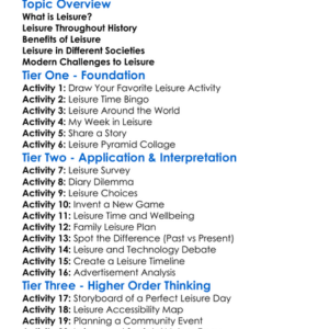 Leisure And Society Worksheet Activity Booklet
