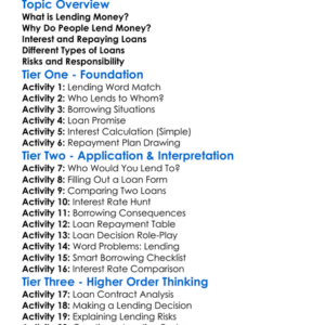 Lending Money Worksheet Activity Booklet
