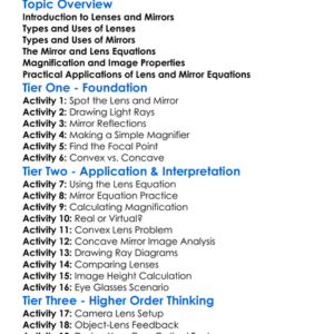 Lens And Mirror Equations Worksheet Activity Booklet