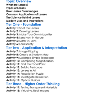 Lenses And Their Applications Worksheet Activity Booklet