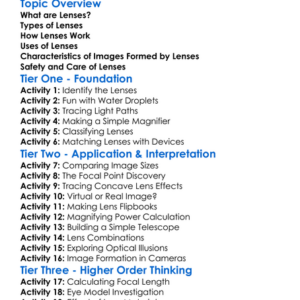 Lenses And Their Types Worksheet Activity Booklet