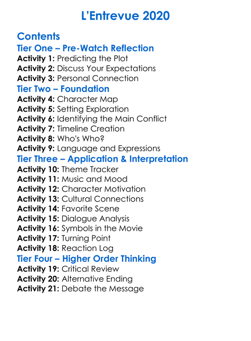 Lentrevue 2020 Worksheet Activity Booklet