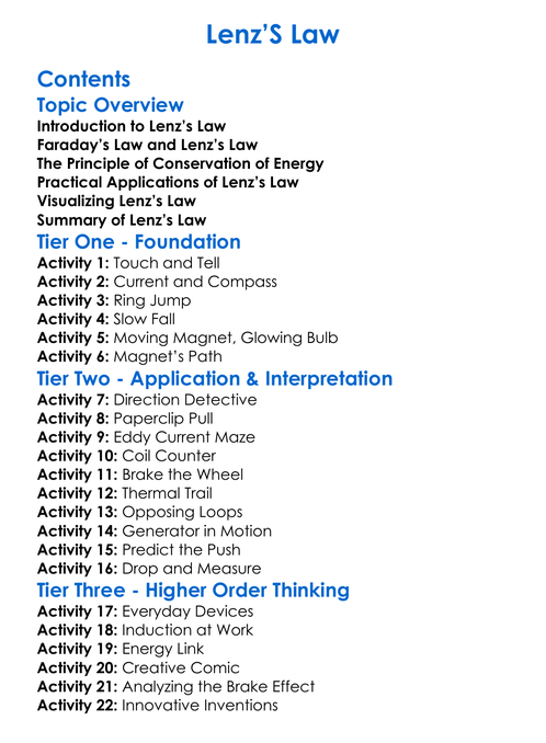 Lenzs Law Worksheet Activity Booklet